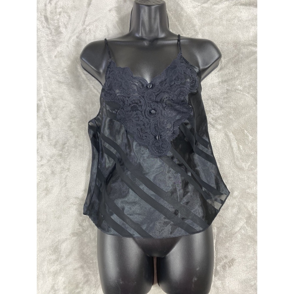 Vintage Black Lace Nightgown‎ Sleeveless Sleep Dress Women 34 Romantic USA Made